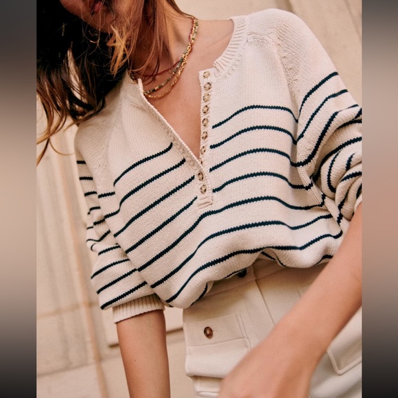 Sezane Sweaters - Sezane Leontine Jumper in Ecru and Navy size XS. Organic cotton sweater